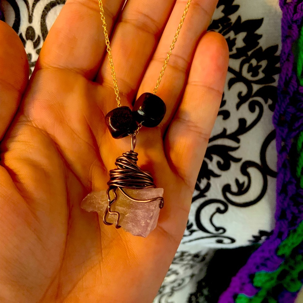 New handmade wire wrapped raw amethyst necklace